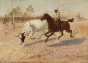 Frank Mahony Rounding up a Straggler France oil painting artist